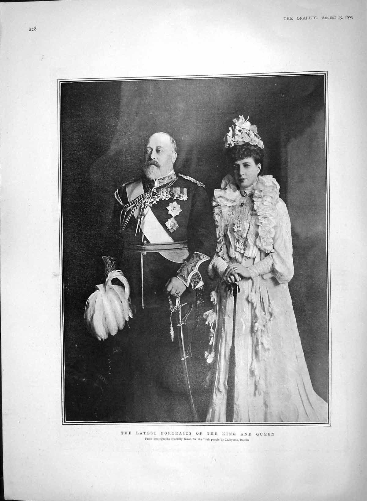 Original Old Antique Print 1903 Portrait King Queen England Lafayette 20th