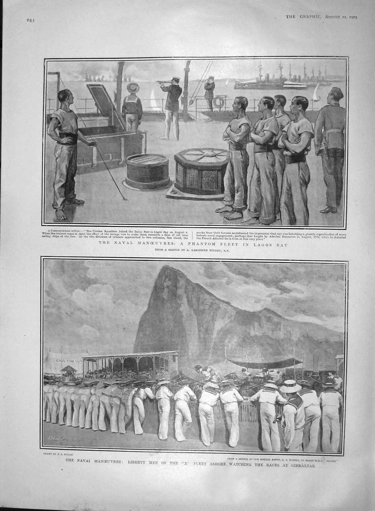 Old Antique Print 1903 Navy Ships Lagos Bay Gibraltar Liberty Diadem War 20th