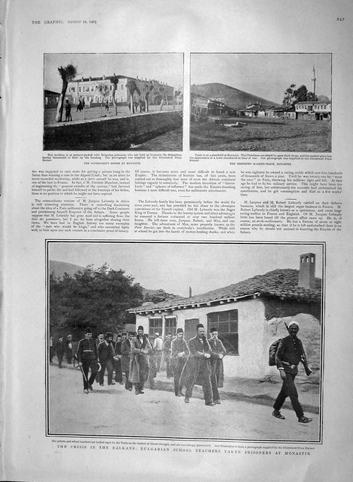 Original Old Antique Print 1903 Balkans School Teachers Monastir Navy Berehaven