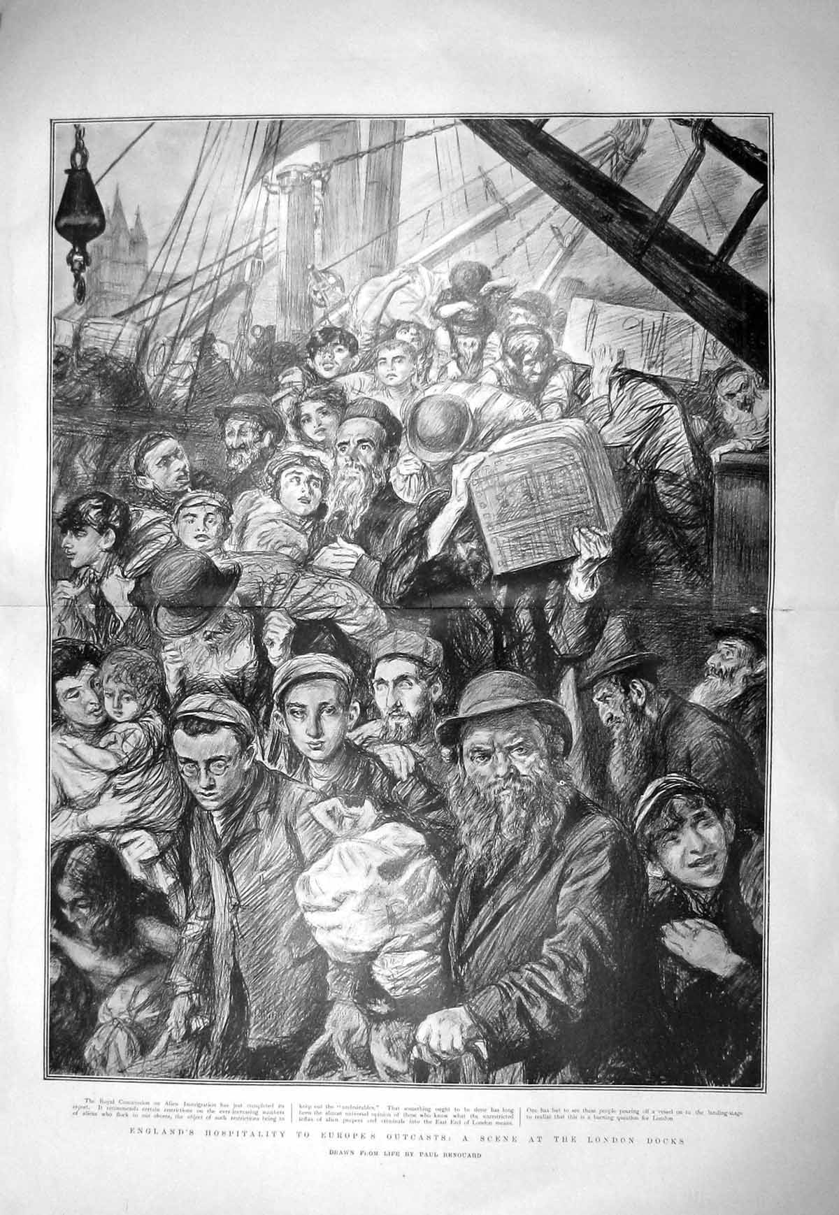 Original Old Antique Print 1903 London Docks Imigration Europe'S Outcasts 20th
