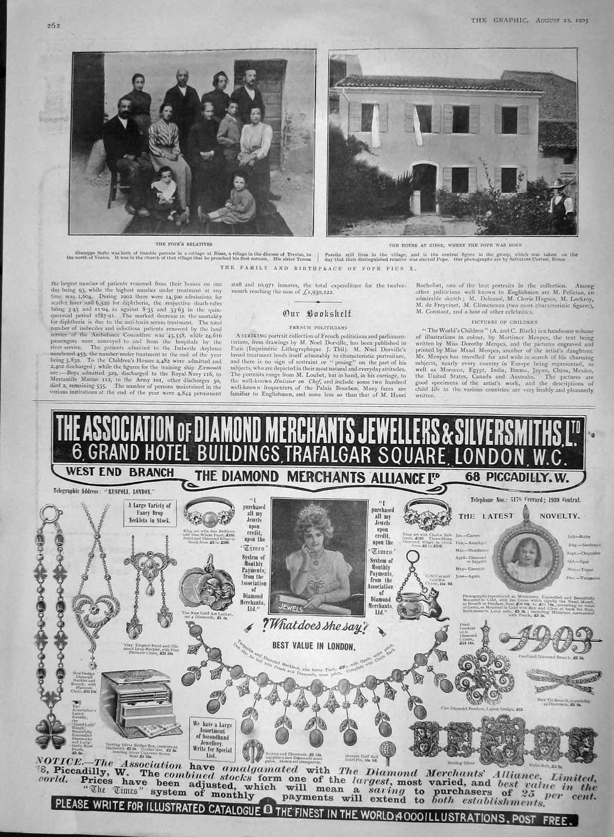 Old Antique Print 1903 Birthplace Pope Pius Biese Sarto Diamond Merchants 20th