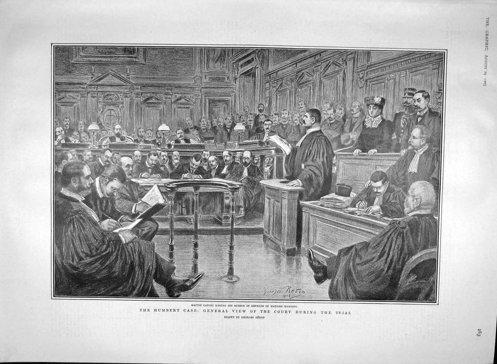 Original Old Antique Print 1903 Humbert Court Trial Maitre Labori Lord Wharton