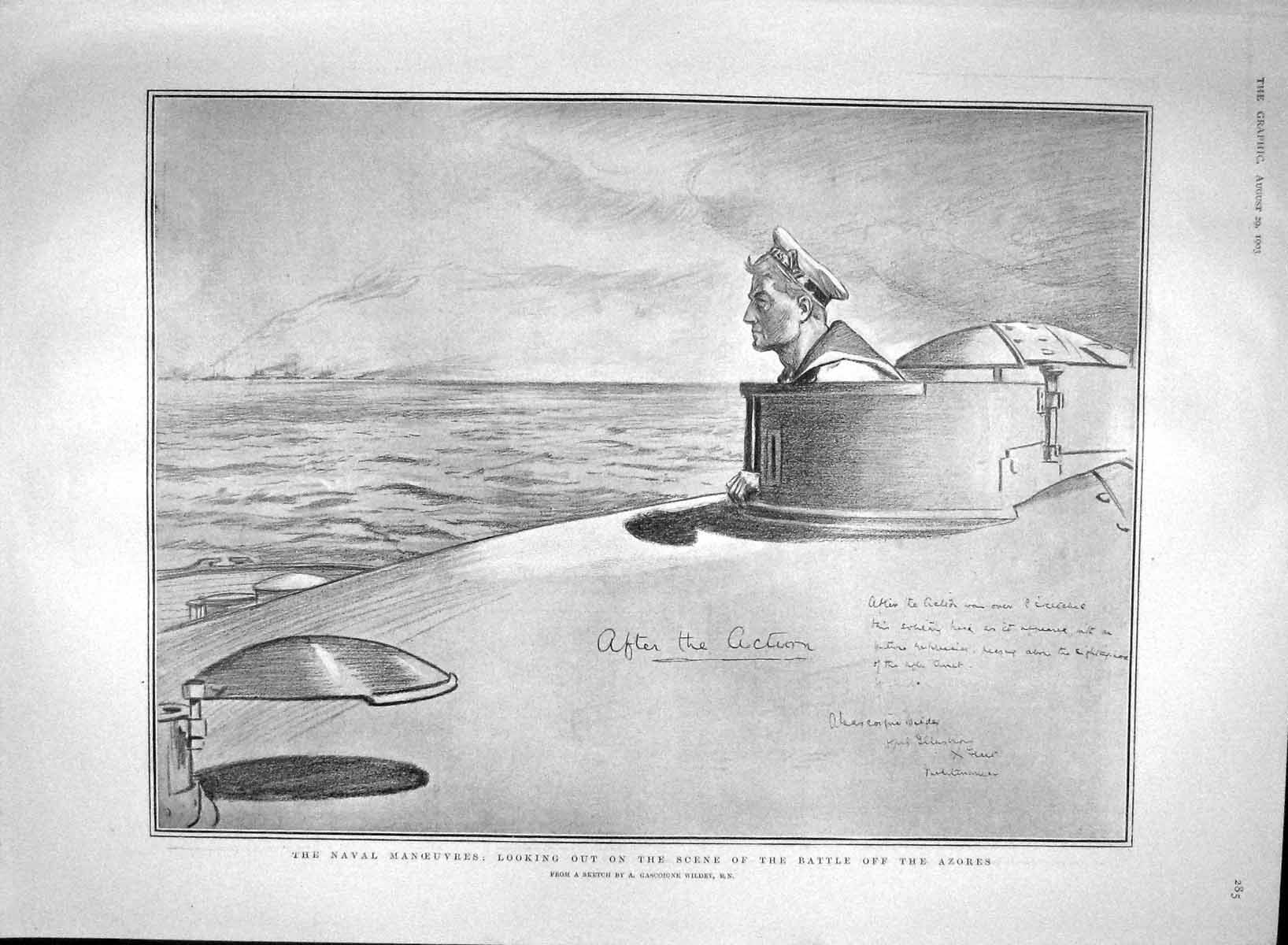 Old Antique Print 1903 Navy Submarine Battle Azores America Cup Reliance 20th