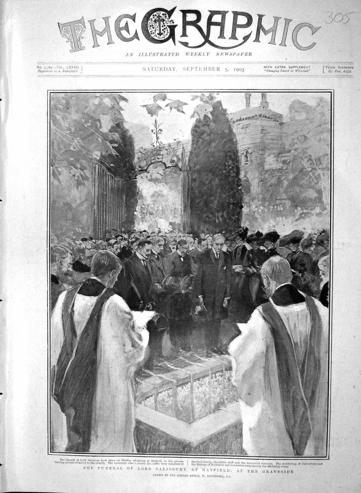 Old Antique Print 1903 Funeral Lord Salisbury Hatfield Archbishop Bishop 20th
