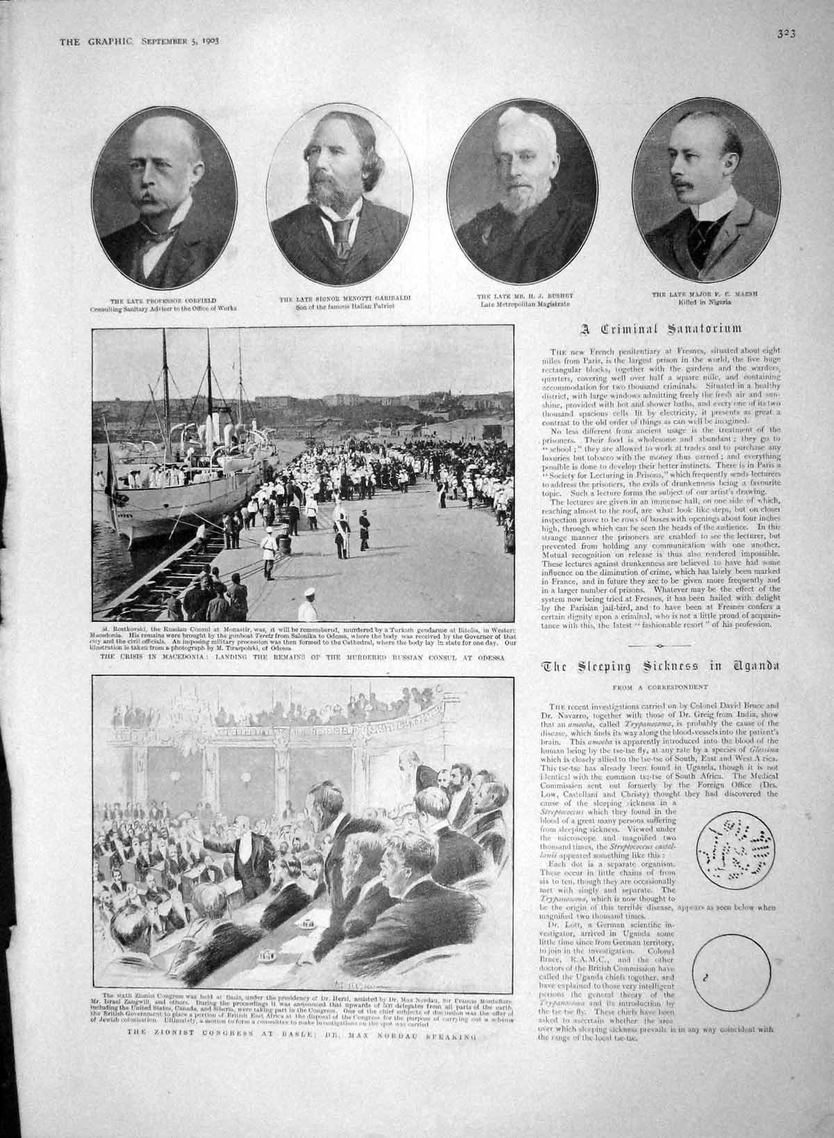 Original Old Antique Print 1903 Macedonia Zionist Basle Garibaldi Bushby Africa