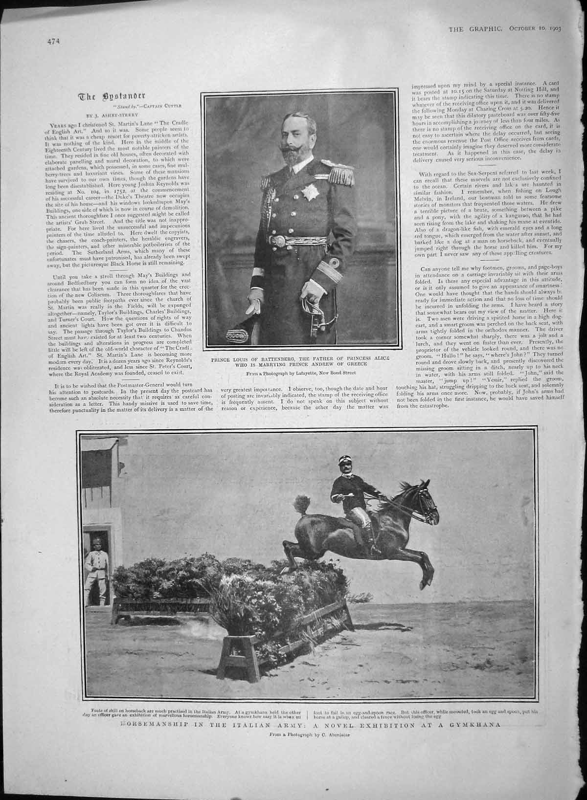Old Antique Print 1903 Prince Louis Battenberg Horse Jumping Italy Army 20th