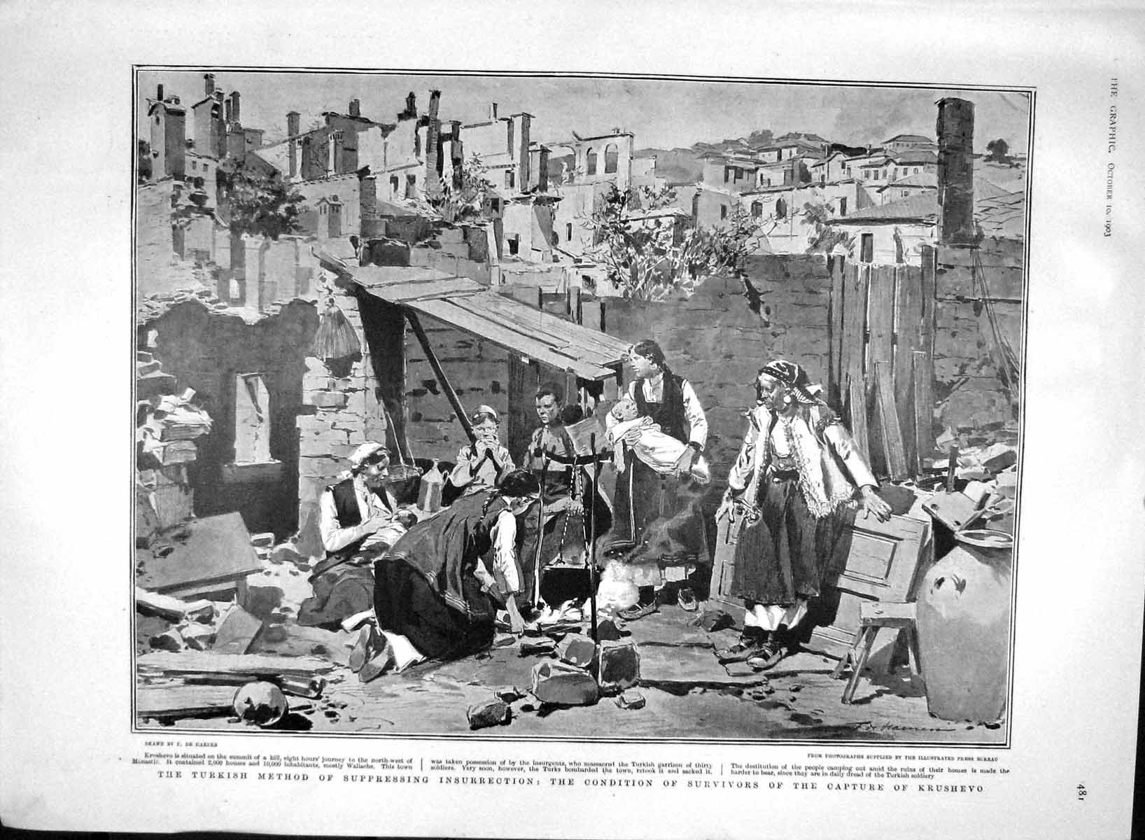 Old Antique Print 1903 Krushevo Turkish Method Suppressing Insurrection 20th