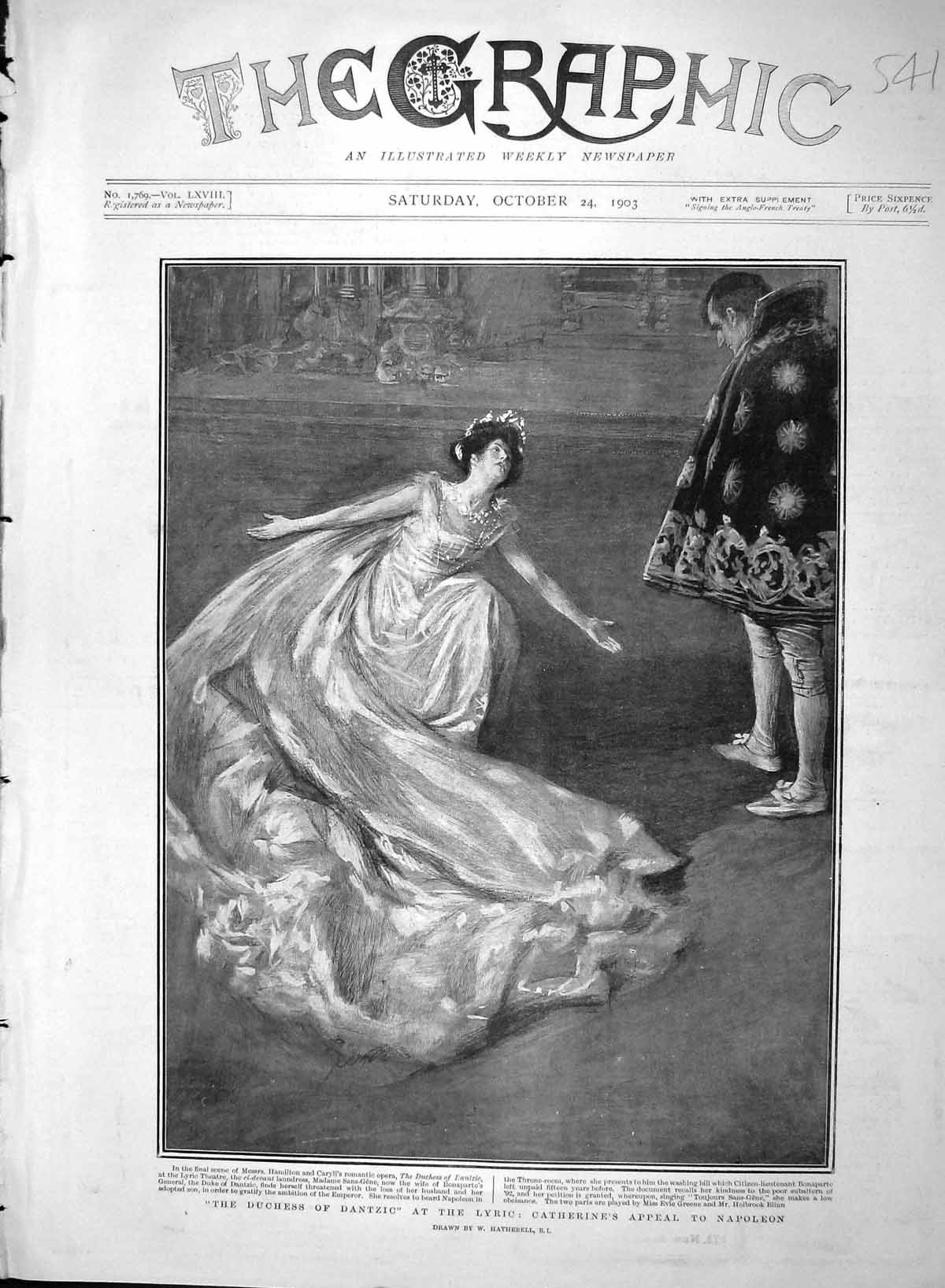 Antique Old Print *3367 1903 Duchess Dantzic Lyric Theatre Catherine Napoleon