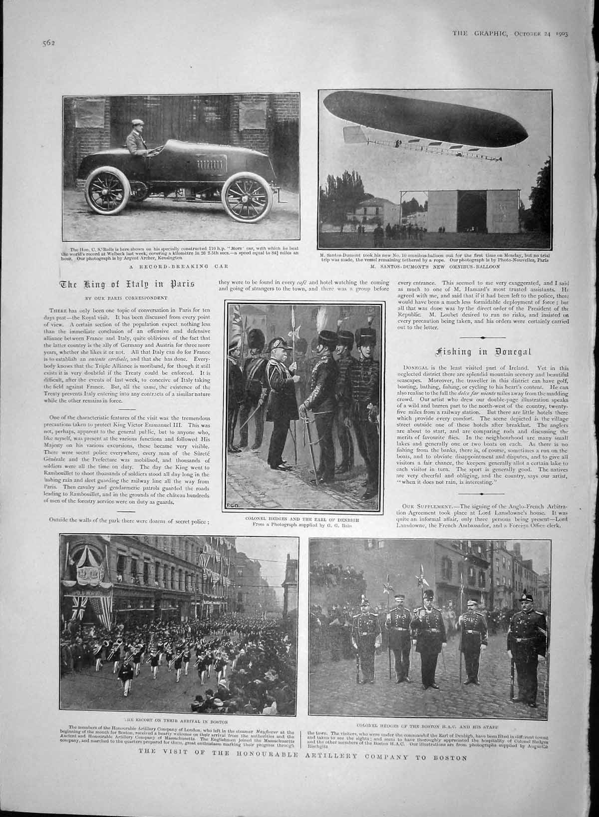 Old Antique Print 1903 Colonel Hedges Boston Car Rilo Monastery Dgiumaia 20th