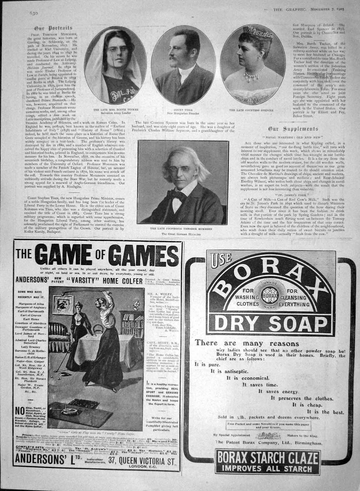 Original Old Antique Print 1903 Professor Theodor Mommsen Tucker Tisza Spencer