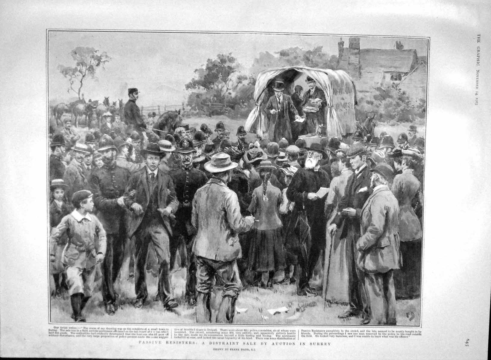 Old Antique Print 1903 Distraint Sale Auction Surrey Kaiser Ship Medusa 20th