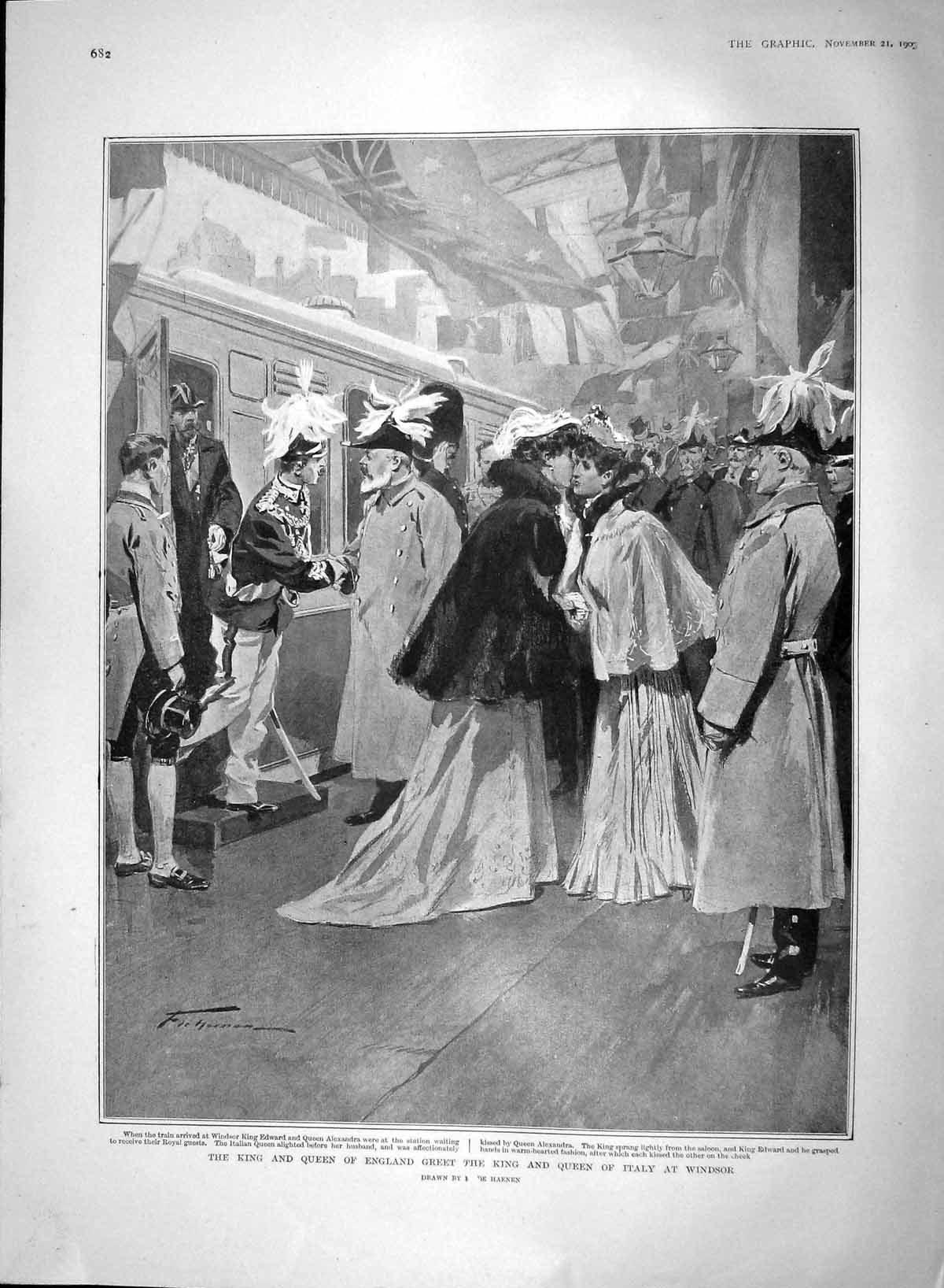 Old Antique Print 1903 King England Italy Windsor Portsmouth Ship Revenge 20th