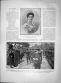 Old Antique Print 1903 Queen Helene Italy Bulgaria War Regiment Kustendie 20th