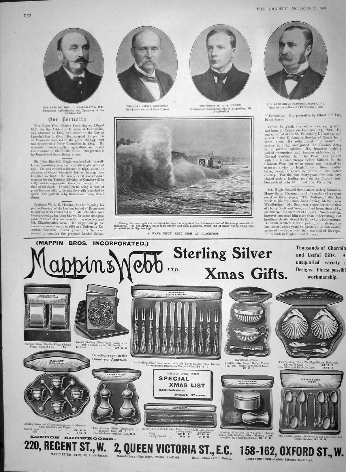 Old Antique Print 1903 Seale-Hayne Soltykoff Hewins Maple Blackpool Wave 20th