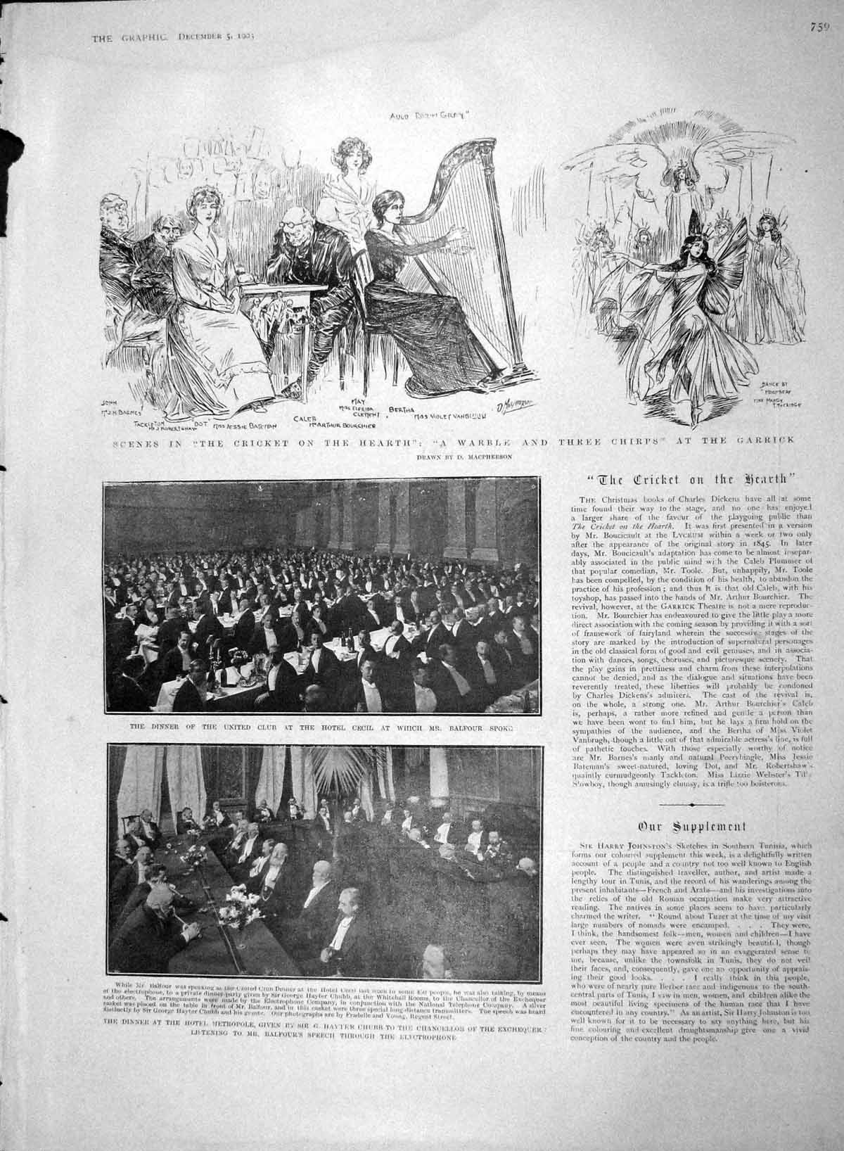 Old Antique Print 1903 Garrick Theatre United Club Chubb Balfour Windsor 20th