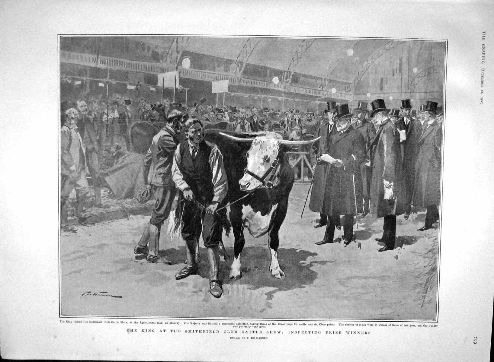 Original Old Antique Print 1903 King Smithfield Cattle Show Tsar Kolokol Moscow