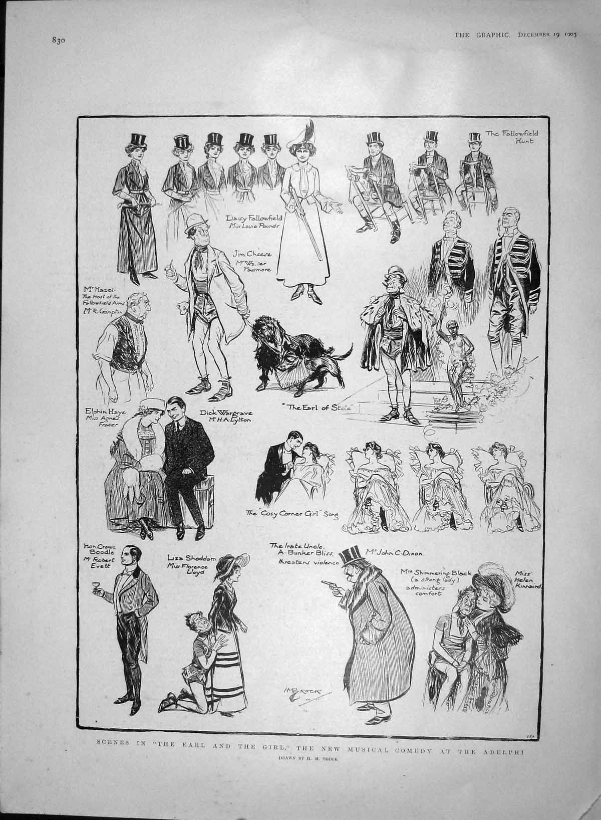 Original Old Antique Print 1903 Scenes Earl Girl Musical Comedy Adelphi Theatre