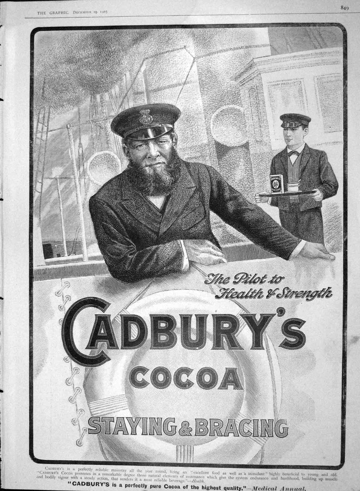 Original Old Antique Print 1903 Advertisement Cadburys Cocoa Drinking Chocolate