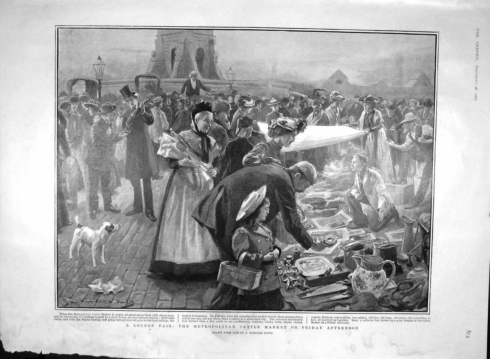 Old Antique Print 1903 London Fair Cattle Market Lord Harris Cricket Lady 20th