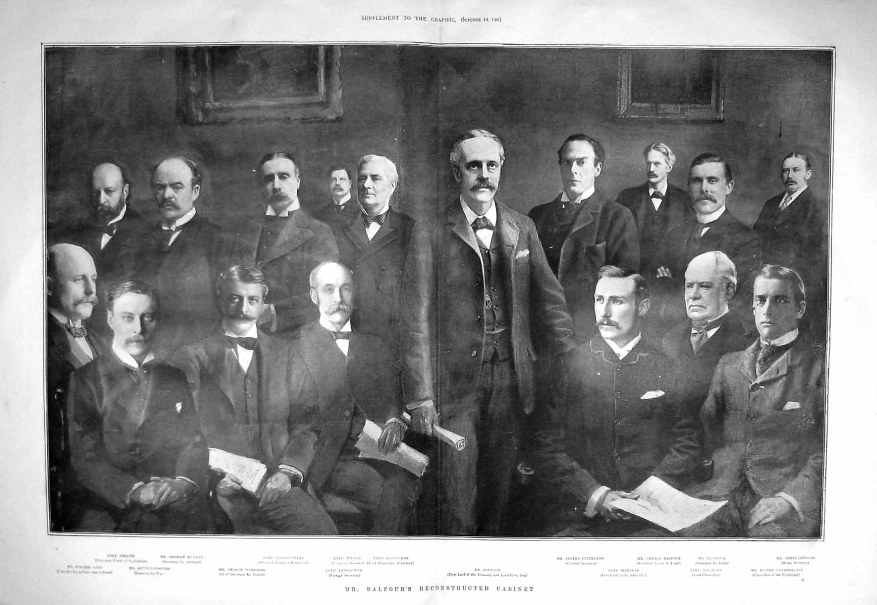 Antique Old Print 1903 Cabinet Balfour Stanley Lyttelton Selbourne Murray 20th