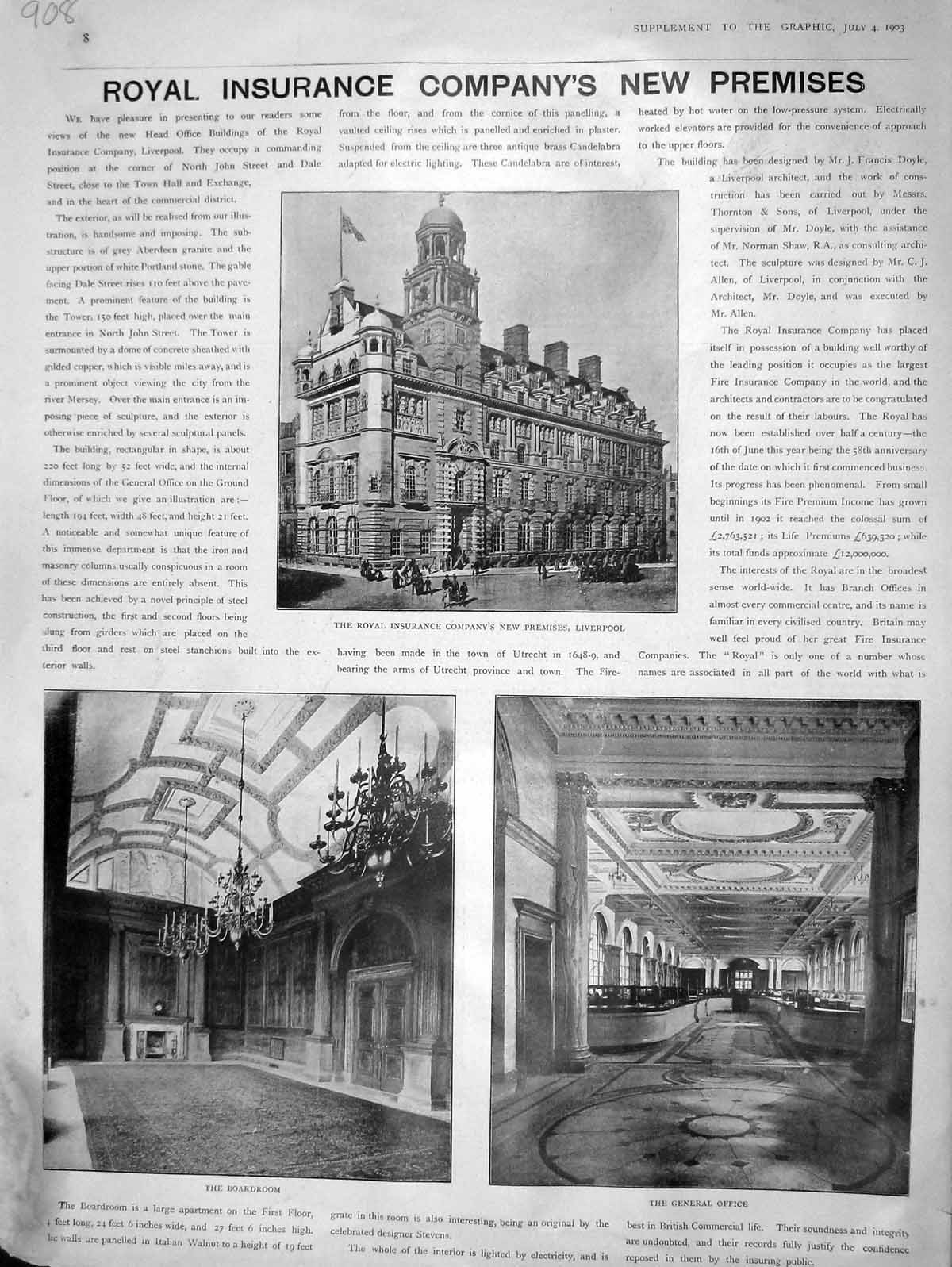 Original Old Antique Print 1903 Royal Insurance Company Servia King Peter Behr