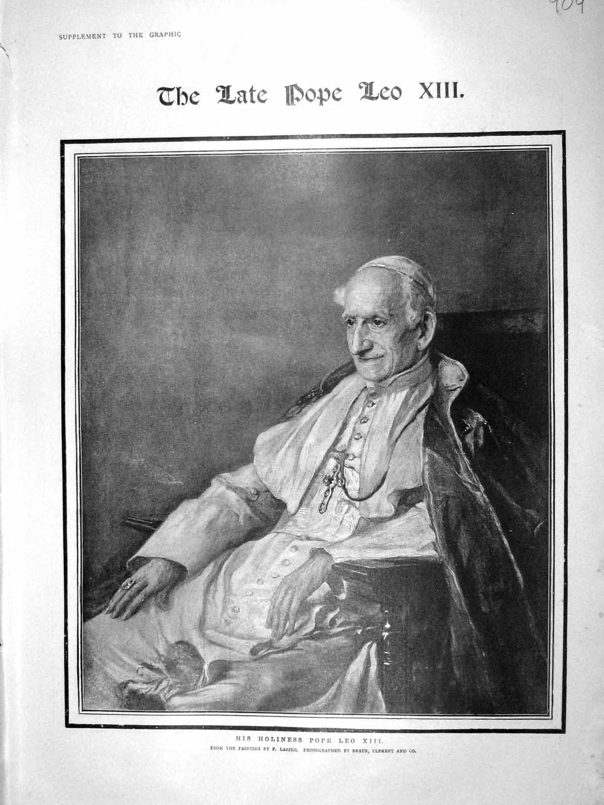Original Old Antique Print 1903 Portrait Holiness Pope Leo Xiii Vatican Palace
