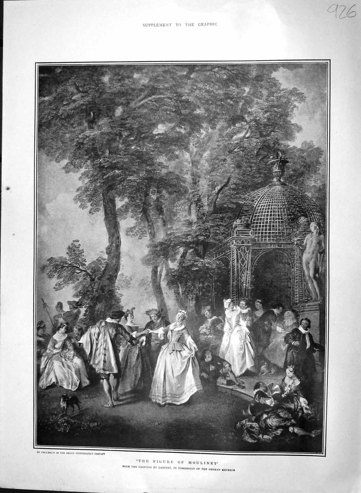 Old Antique Print 1903 Figure Moulinet Ladies Men Dancing Romance Lancret 20th
