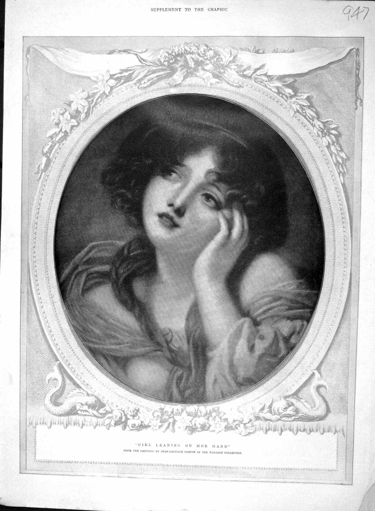 Original Old Antique Print 1903 Portrait Beautiful Girl Leaning Her Hand 20th