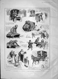 Original Old Antique Print 1904 Christmas Transport Dance Motor Car Horse Cart