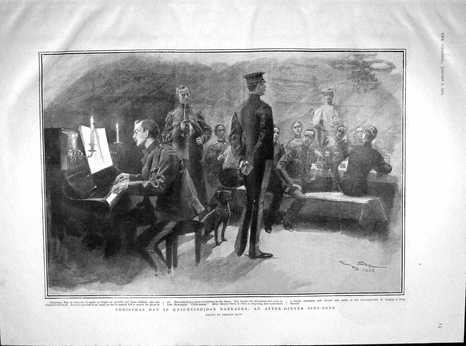 Old Antique Print 1904 Knightsbridge Barracks War Goodall Scawfell Allan 20th