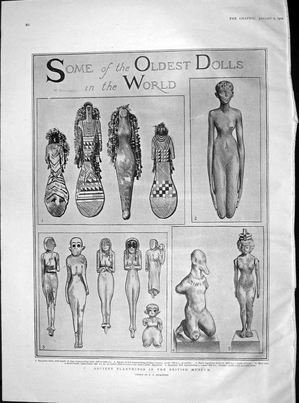 Old Antique Print 1904 British Museum Dolls Borneo Malay Sundyaks Durbar 20th