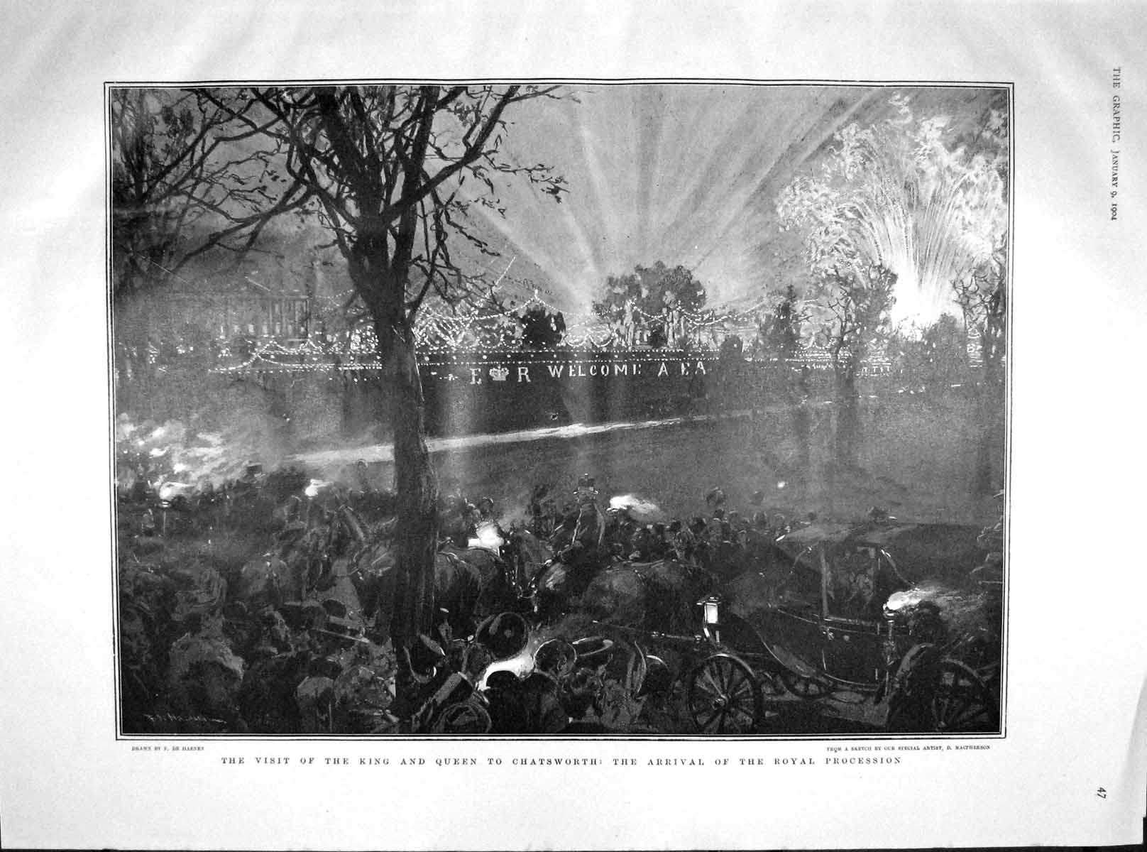 Old Antique Print 1904 King Queen Chatsworth Belvoir Hunt Leicestershire 20th