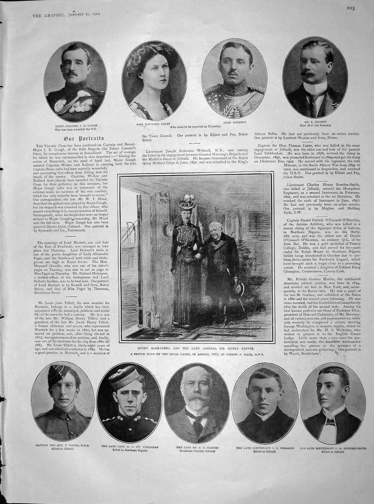 Old Antique Print 1904 Herbert Tillett Paget Gough Hardie Keppel Teltow 20th