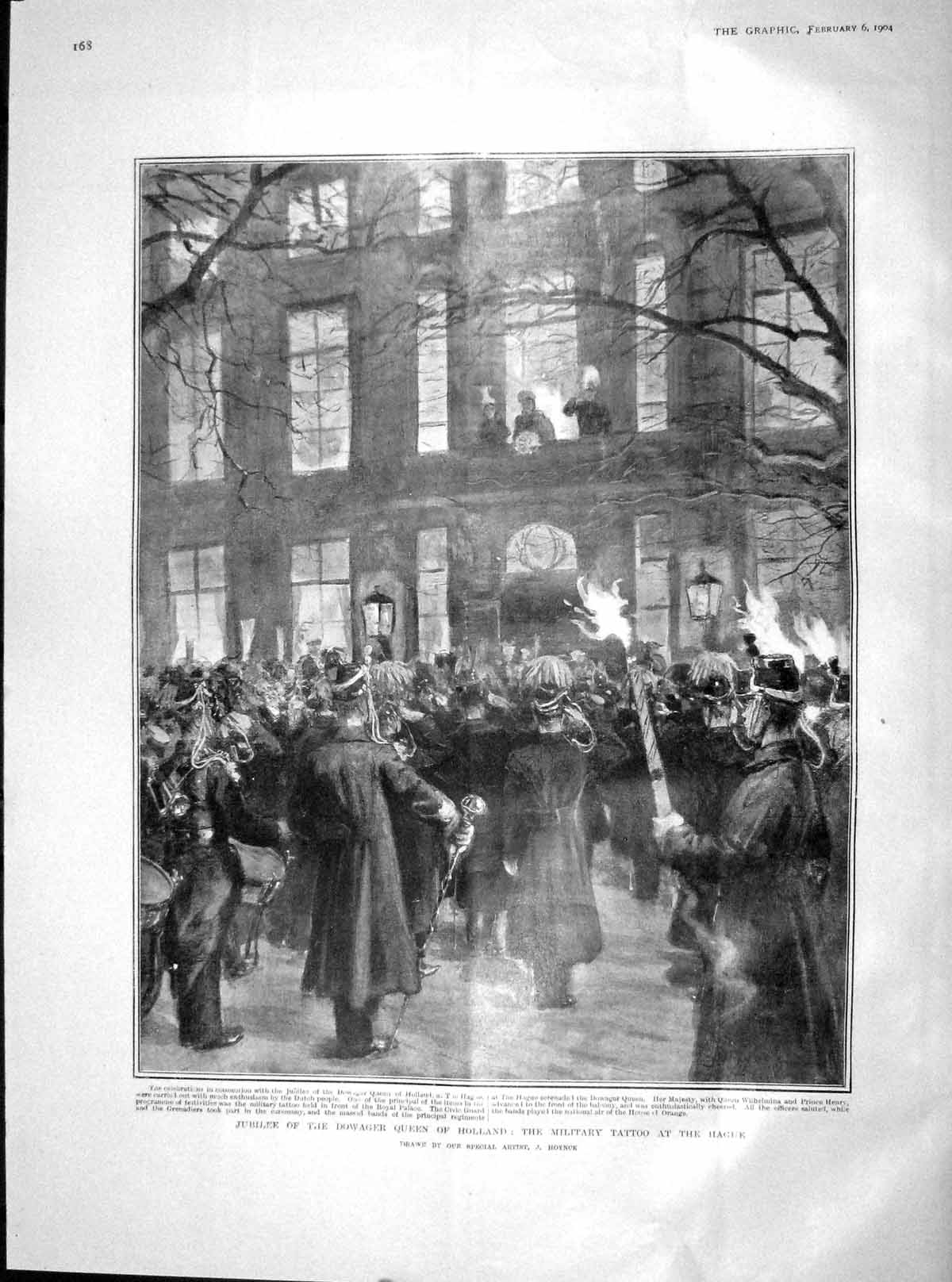 Original Old Antique Print 1904 Jubilee Dowager Holland Military Tattoo Hague