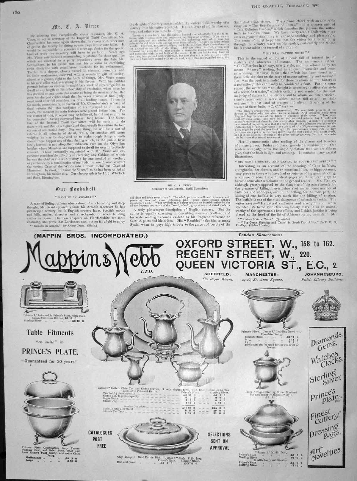 Original Old Antique Print 1904 Portrait Vince Tariff Mappin Webb Advertisement