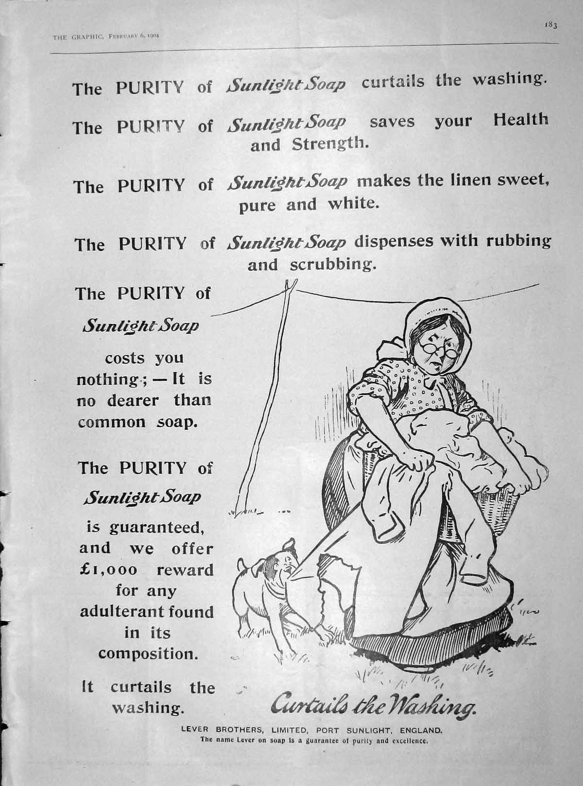 Old Antique Print 1904 Advertisement Sunlight Soap Lever Brothers Ref.5 20th