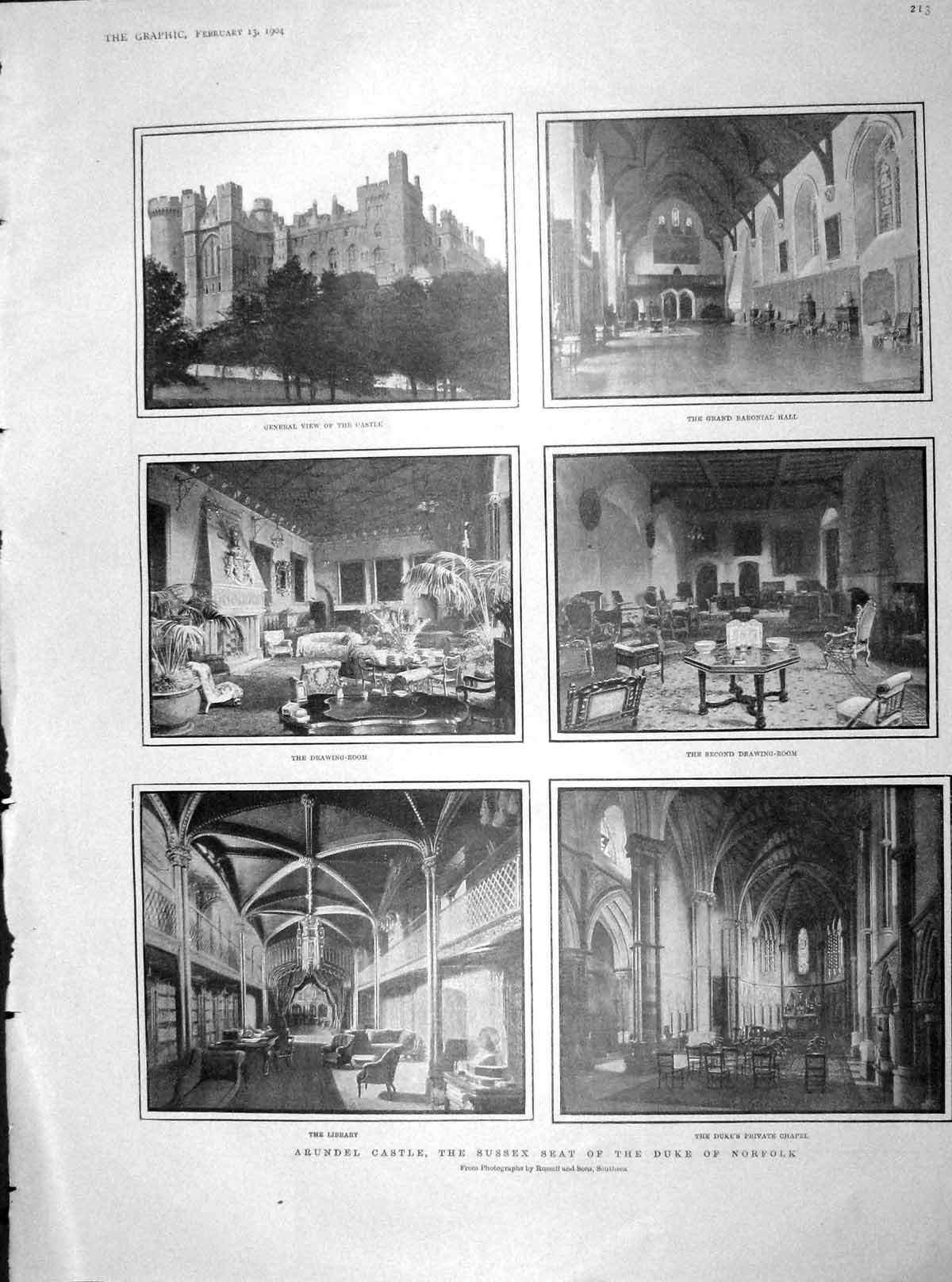 Original Old Antique Print 1904 Arundel Castle Duke Norfolk Family Tree Albany