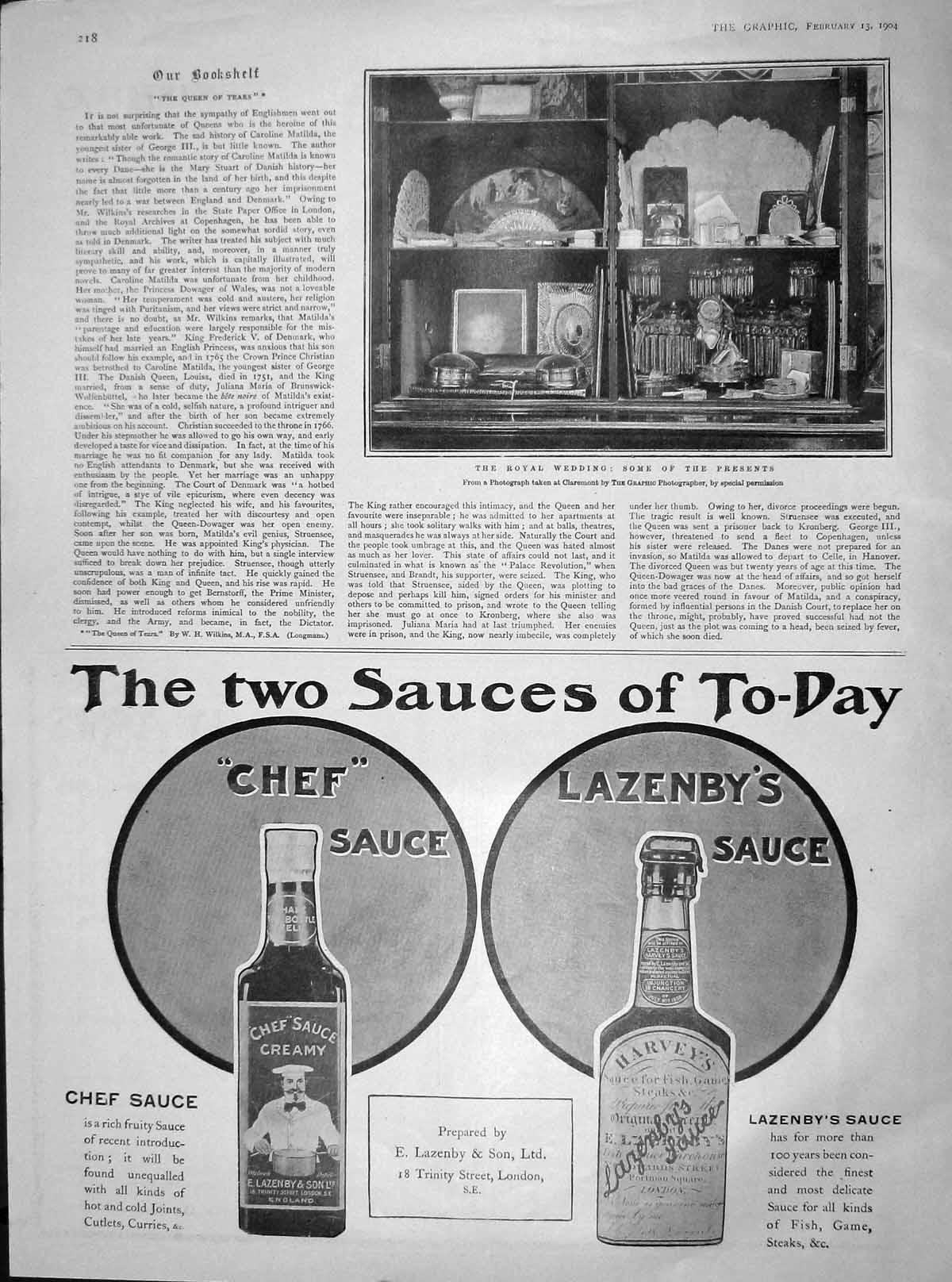 Original Old Antique Print 1904 Royal Wedding Presents Lazenby Sauce Gsmith
