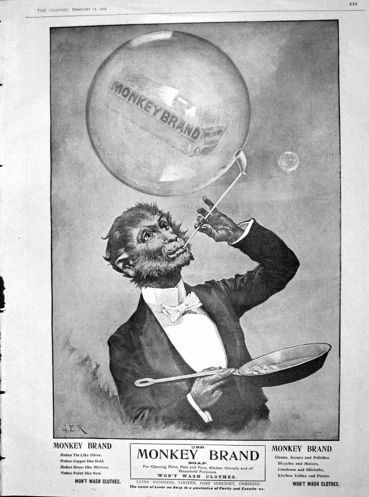 Original Old Antique Print 1904 Monkey Brand Soap Lever Brothers Cathay Tea