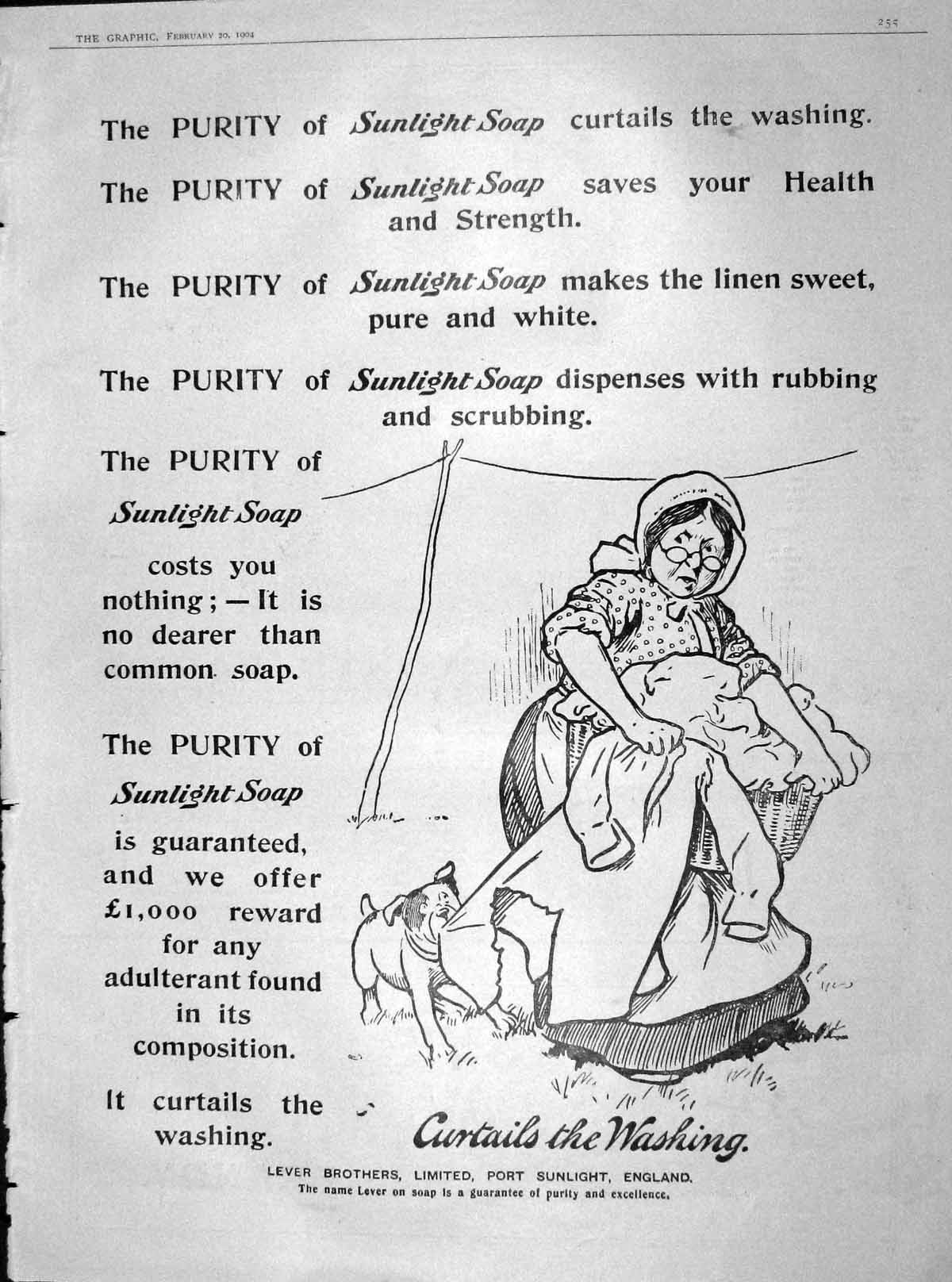 Original Old Antique Print 1904 Advertisement Sunlight Soap Lever Brothers 20th