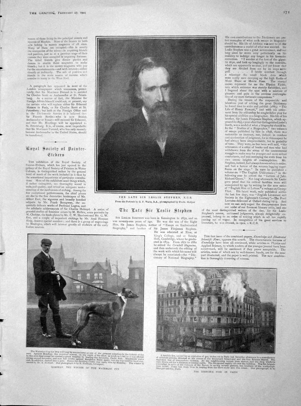 Old Antique Print 1904 Leslie Stephen Waterloo Cup Homfray Ship Baltimore 20th