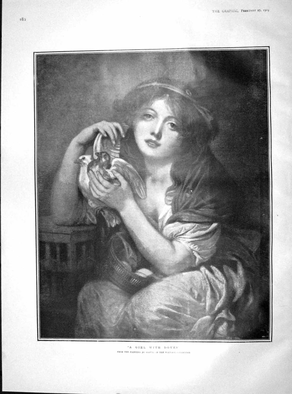Original Old Antique Print 1904 Portrait Girl Doves Birds Prince Wales Graphic