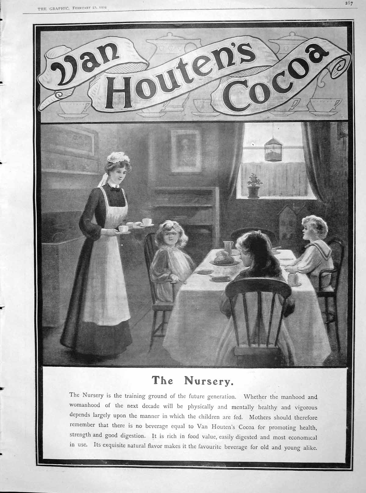 Original Old Antique Print 1904 Advertisement Van Houten'S Cocoa Children Drink