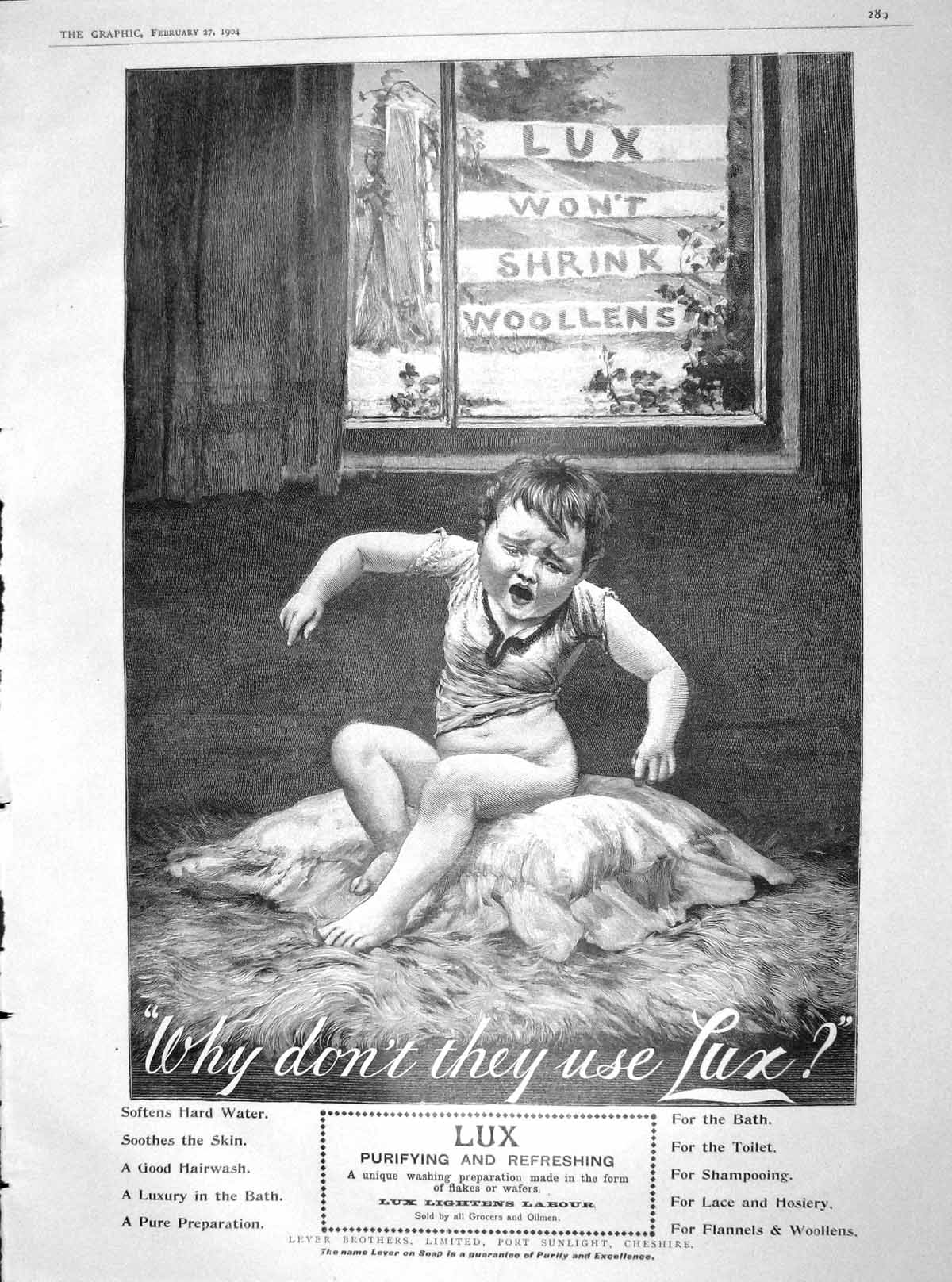 Original Old Antique Print 1904 Advertisement Lux Lever Brothers Port Sunlight