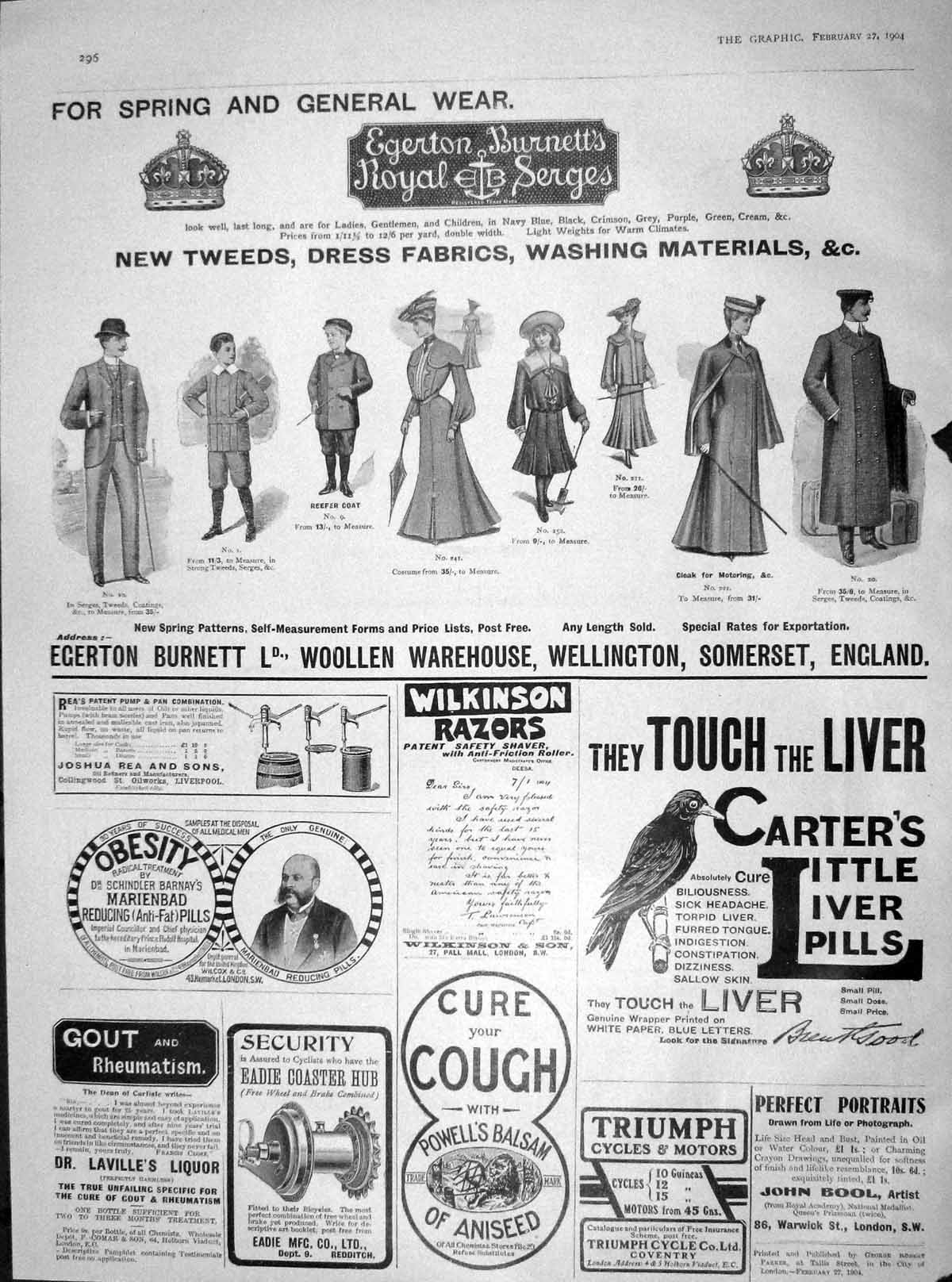 Original Old Antique Print 1904 Egerton Burnett Woollen Warehouse Carters Pills