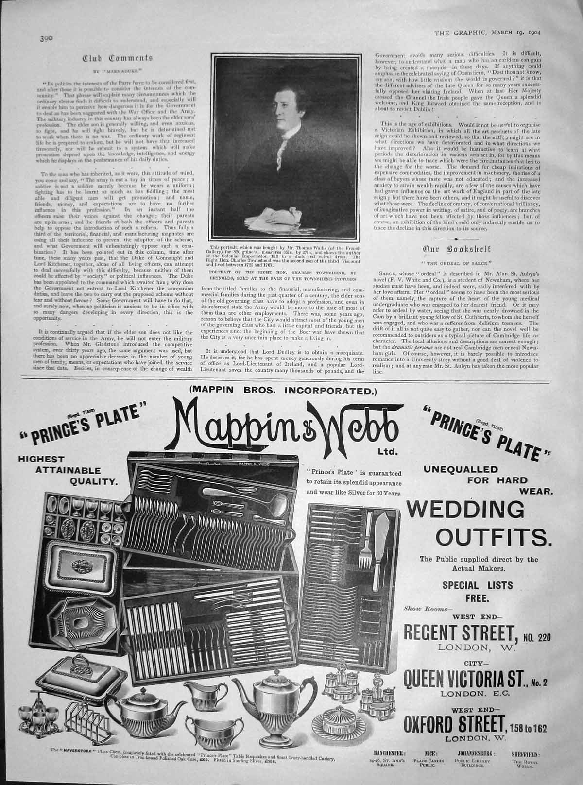 Original Old Antique Print 1904 Portrait Charles Townshend Reyns Mappin Webb