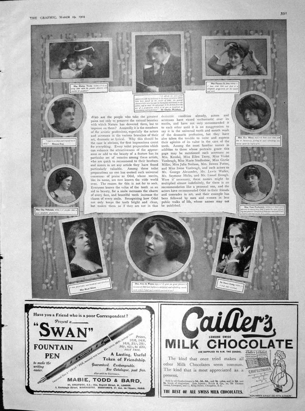 Original Old Antique Print 1904 Theatre Wyndham Milton Winton Irving Moore John