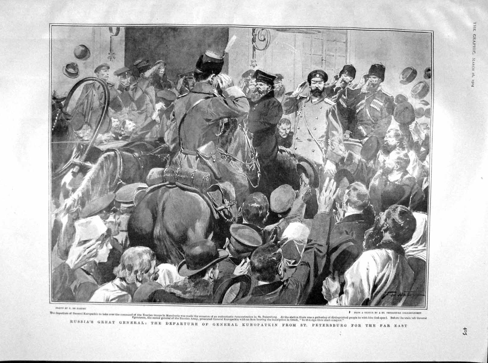 Original Old Antique Print 1904 General Kuropatkin Russia Cambridge Gloucester