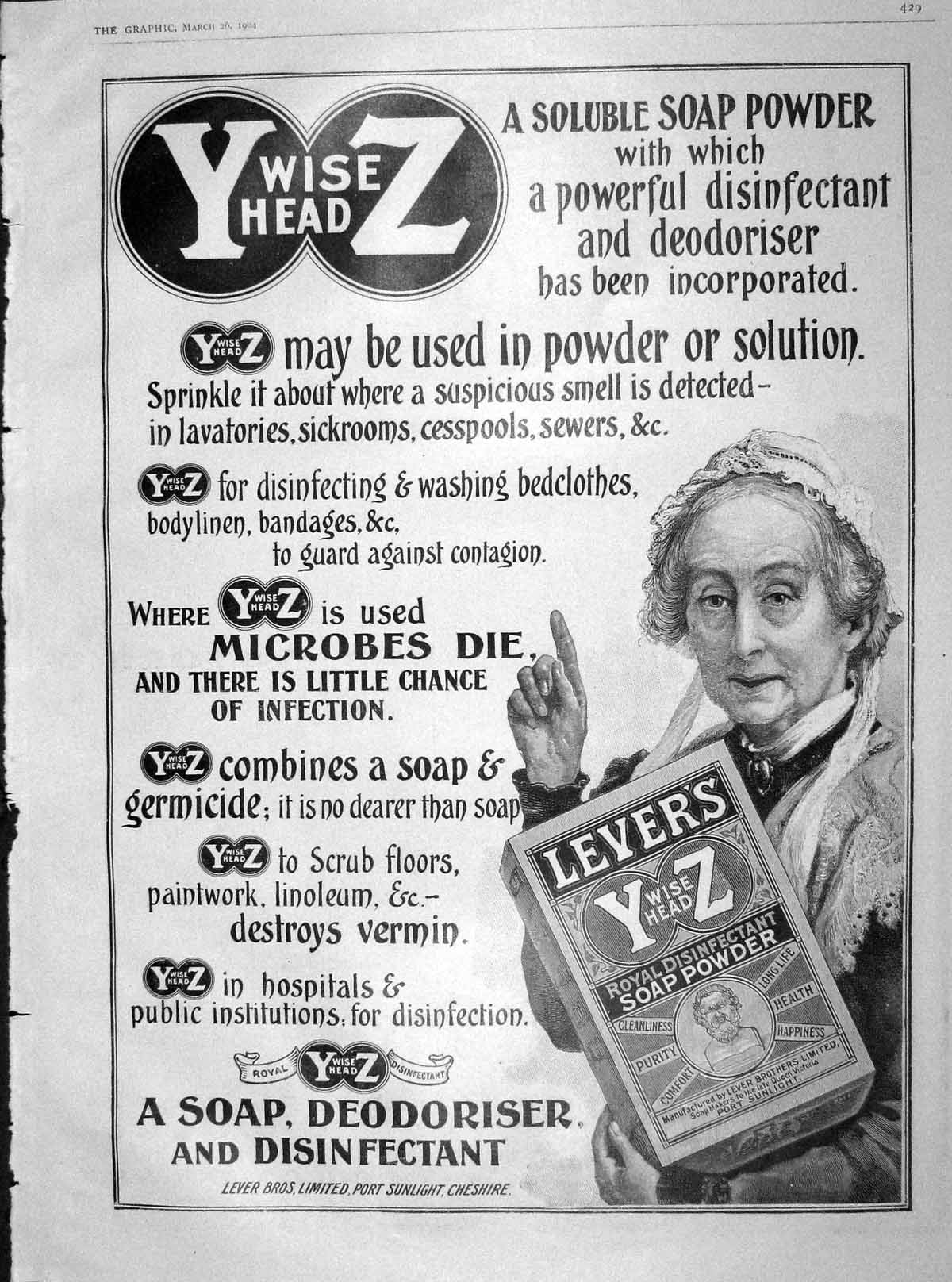 Old Antique Print 1904 Advertisement Lever Royal Disinfectant Soap Powder 20th