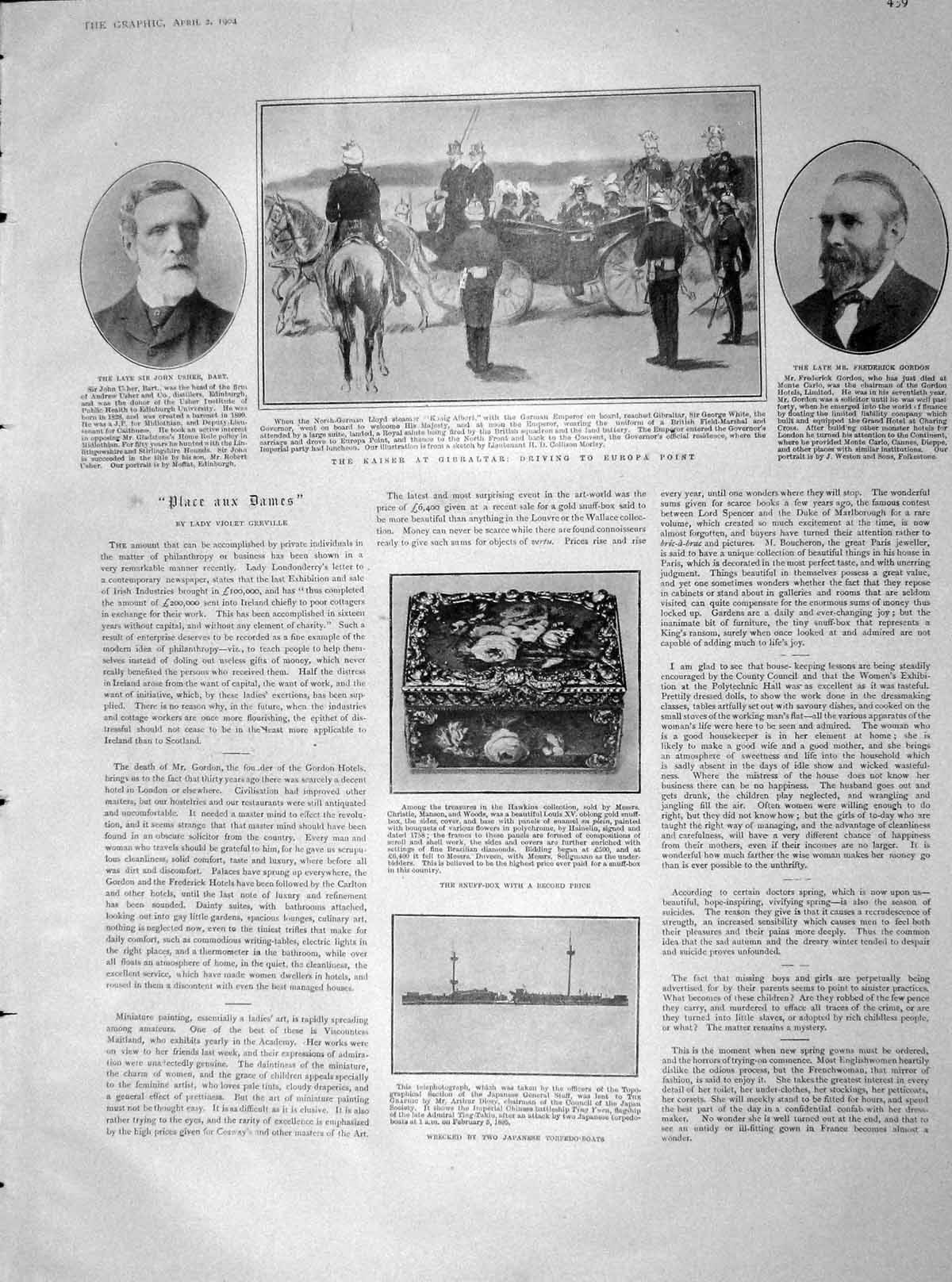 Original Old Antique Print 1904 Gordon Usher Gibraltar Snuff-Box Pig-Sticking